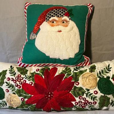 MacKenzie-Childs Santa 18" x 18" Pillow & Tuesday Morning Poinsettia 14" x 36" Pillow 