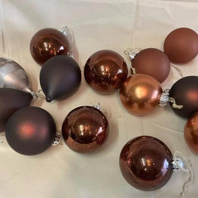 Brown, Bronze And Copper Blown Glass and Mercury Ornaments 