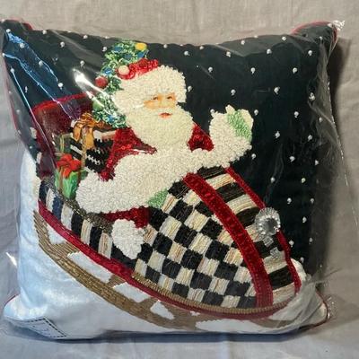 Mackenzie Childs Snowmobile Santa 18" x 18" Throw Pillow