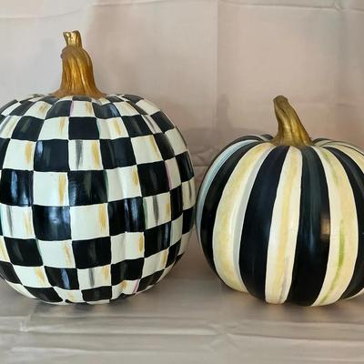 MacKenzie-Childs Set Of Two Courtly Check & Courtly Stripe Pumpkins 