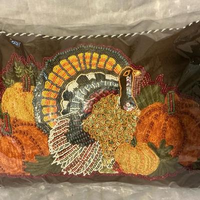MacKenzie Childs Turkey Day Lumbar Pillow 14" x 20"