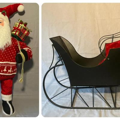Tall Santa 37.5"h & Metal Sleigh 20"h x 14"w x 26.5"L
