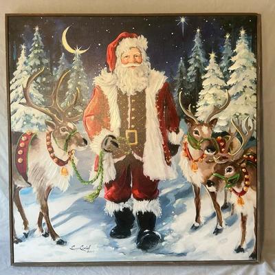 Susan Cornish 2017 Santa & Reindeer Embellished Print 36" x 36"
