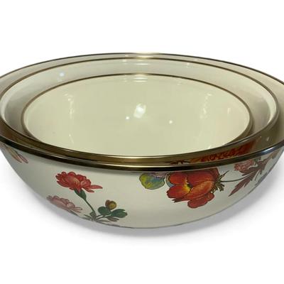 MacKenzie-Childs White Flower Market Three Bowl Set (Largest 13 Inch)