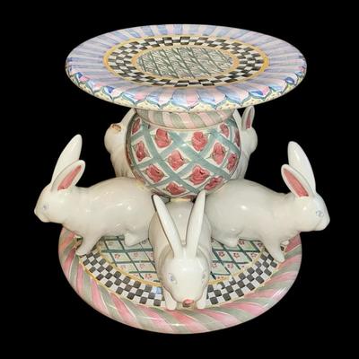 MacKenzie-Childs Rabbit Round Side Table Base - Has Broken Ear (17 Inch Height)