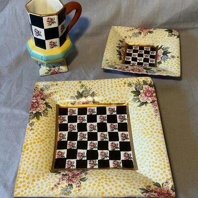 MacKenzie Childs Frank and Mustard 9.5" & 6.5" Plates & Torquay Mug