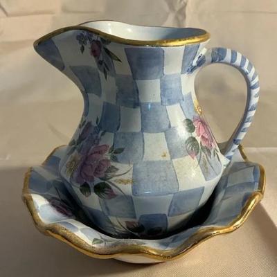 MacKenzie Childs Small Pitcher And Bowl 5” 
