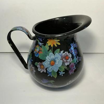 MacKenzie-Childs Black Flower Market Pitcher (8.25 Inch)