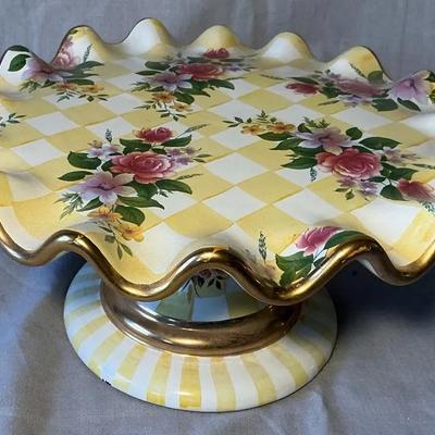 MacKenzie Childs Dandy Lion Fluted Cake Stand 6"h x 12"dia