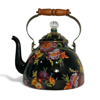 MacKenzie-Childs Black Flower Market Tea Kettle 