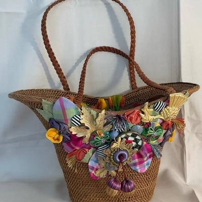 Mackenzie Childs Audrey Brown Woven Handbag 