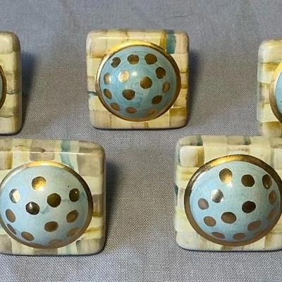 MacKenzie Childs Parchment Check Square Knobs Lot of 7 (MBR163)