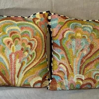 Mackenzie Childs Florentine Glass Beaded Pillows 12" x 20" Set of 2