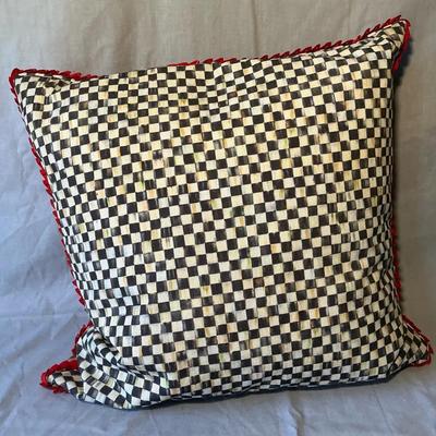 MacKenzie Childs Courtly Check Red Ruffle Edge Pillow 21.5" x 21.5"