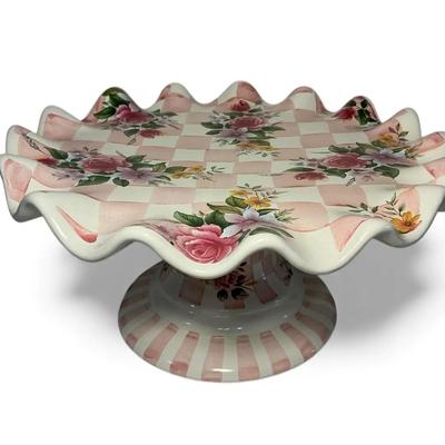 MacKenzie-Childs “Rose Petal” Enamled Ceramic Fluted Cake Stand (12 Inch)