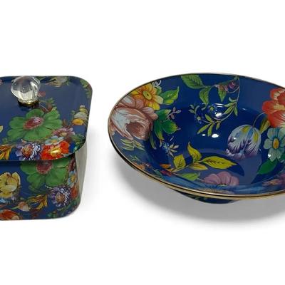 MacKenzie-Childs Flower Market Recipe Box & Serving Bowl (11.5 Inch Bowl)