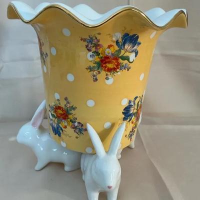 MacKenzie-Childs Florabunda Yellow Ceramic Planter 