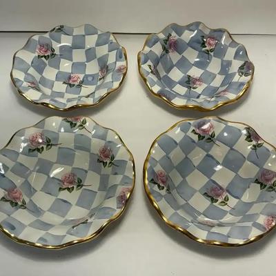 MacKenzie-Childs “Morning Glory” Set of Four Ruffled Small Bowls (5.5 Inch) (MBR127)