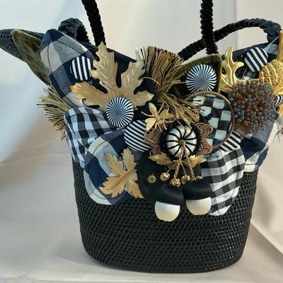 Mackenzie Childs Black Woven Audrey Courtland Check Handbag