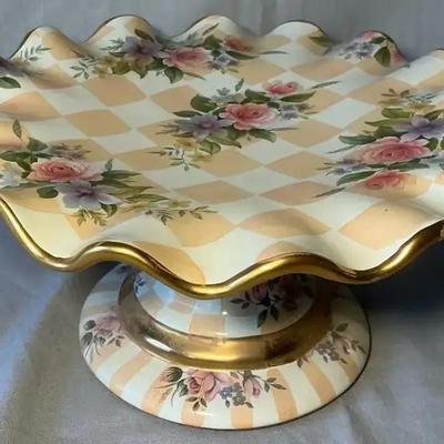 MacKenzie Childs Orange Marmalade Fluted Cake Stand 6"h x 12"dia