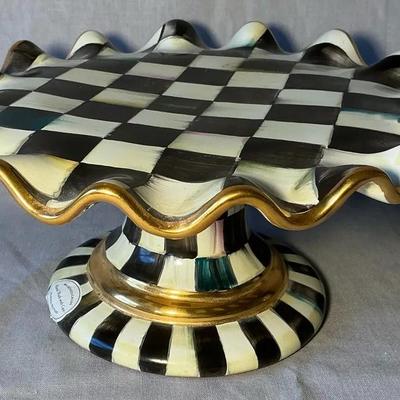 MacKenzie Childs Courtly Check Fluted Cake Stand 6"h x 12"dia