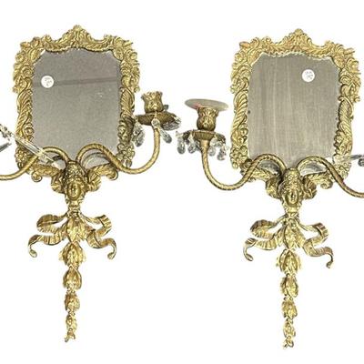 Sale Photo Thumbnail #84: ANTIQUE FRENCH GILDED BRASS MIRRORED SCONCES