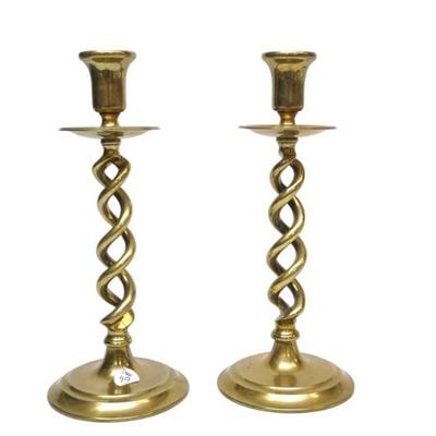Sale Photo Thumbnail #41: PAIR ANTIQUE ENGLISH BRASS BARLEY TWIST CANDLESTICKS