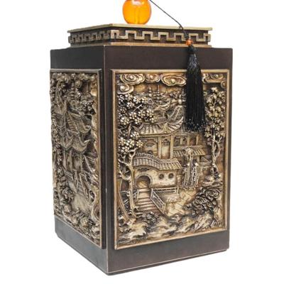 Sale Photo Thumbnail #69: LARGE CARVED ASIAN SQUARE CANISTER