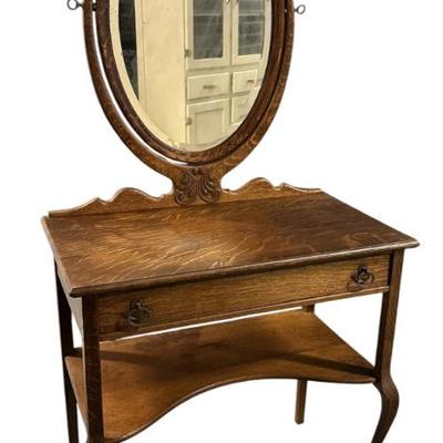 Sale Photo Thumbnail #89: ANTIQUE AMERICAN TIGER OAK VANITY