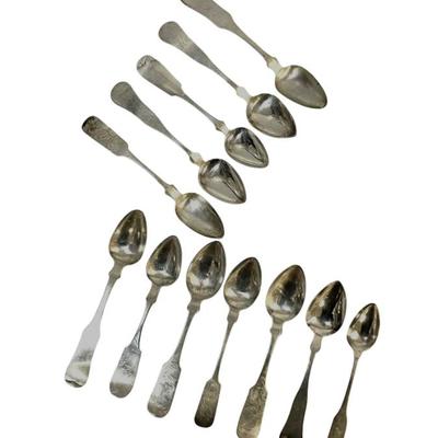 Sale Photo Thumbnail #117: 12 ANTIQUE AMERICAN COIN SILVER SPOONS