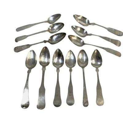 Sale Photo Thumbnail #122: 12 ANTIQUE AMERICAN COIN SILVER SPOONS