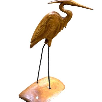 Sale Photo Thumbnail #9: LARGE CARVED WOOD EGRET SCULPTURE