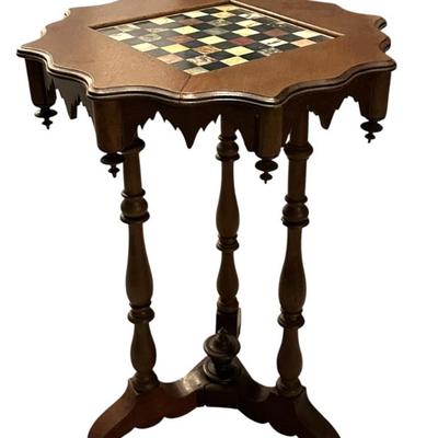 Sale Photo Thumbnail #116: ANTIQUE INLAID GAMEBOARD CHESS TABLE