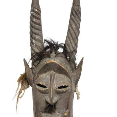 Sale Photo Thumbnail #24: LARGE CARVED SENUFO KPELIE HORNED MASK