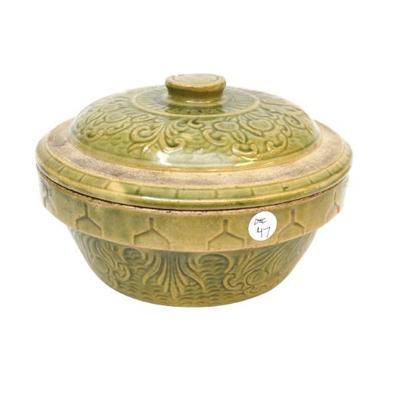 Sale Photo Thumbnail #40: CELADON GREEN LIDDED POTTERY BOWL