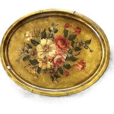 Sale Photo Thumbnail #36: LARGE HAND PAINTED FLORAL TOLE TRAY