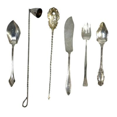 Sale Photo Thumbnail #120: 6 pc STERLING SILVER SERVING + SNUFFER
