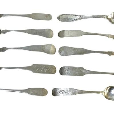 Sale Photo Thumbnail #63: 12 ANTIQUE AMERICAN COIN SILVER SPOONS