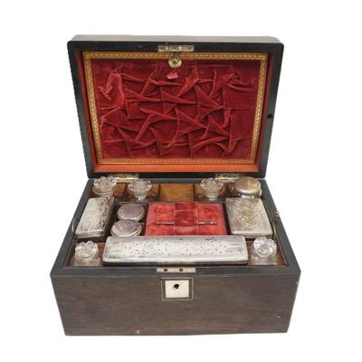 Sale Photo Thumbnail #60: ANTIQUE ROSEWOOD TRAVELING DRESSING / VANITY BOX