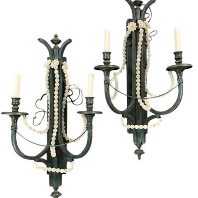 Sale Photo Thumbnail #88: LARGE VINTAGE PATINATED BRONZE SCONCES