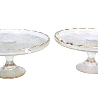 Sale Photo Thumbnail #3: MATCHED PAIR VINTAGE JEANETTE GLASS CAKE STANDS