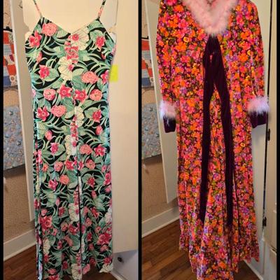Vintage handmade velvety maxi dress and floral dress