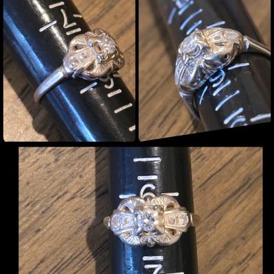 Vintage 14k white gold & diamond ring