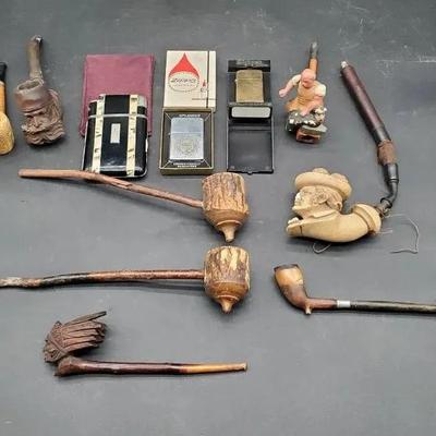 (8) Tobacco Pipes, (3) Lighters - Zippo, Ronson