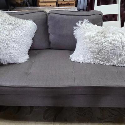 Gray Tufted Chaise Sofa with Sparkle Throw Pillows 