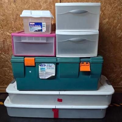 (7) Plastic Storage Bins and Drawers 