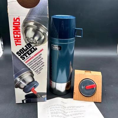 (1) Vintage Solid Steel Blue Thermos- NEW