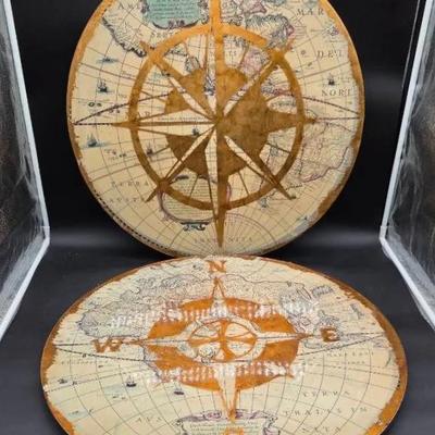 (2) Pier 1 Large Globe Wall Pictures 