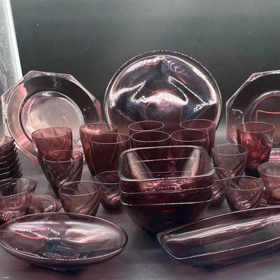 Vintage MCM Hazel Atlas Purple Glassware Pieces 