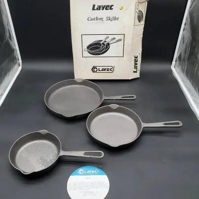 (3) Lavec Cast Iron Frying Pans - New